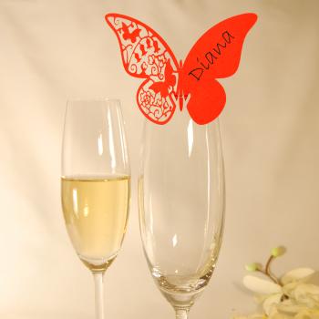 10 Platzkarten "Schmetterling" ans Glas in Orange